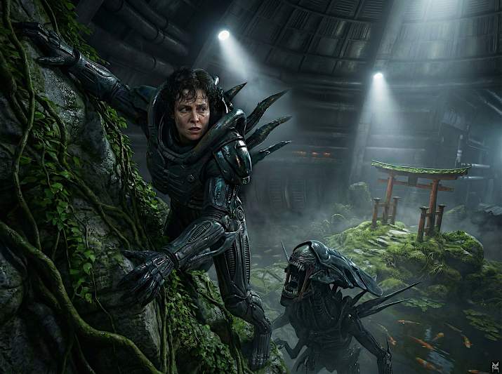 ripley in xenomorph biosuit fights alien queen (v2)