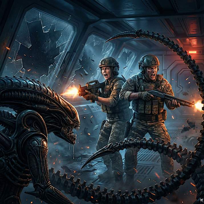 uscm marines fighting xenomorphs